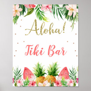 Glitter Aloha Floral Fruit Birthday Party Poster