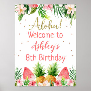 Glitter Aloha Floral Fruit Birthday Welkom Poster
