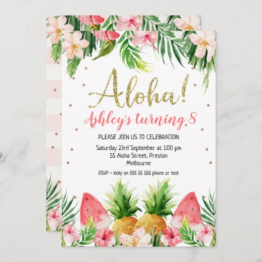 Glitter Aloha tropische vruchten en vruchtendag Kaart (Voorkant / Achterkant)