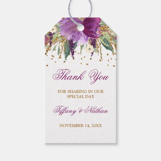 Glitter Amethyst Bloemengunst Dank u Cadeau Labels Cadeaulabel (Voorkant)