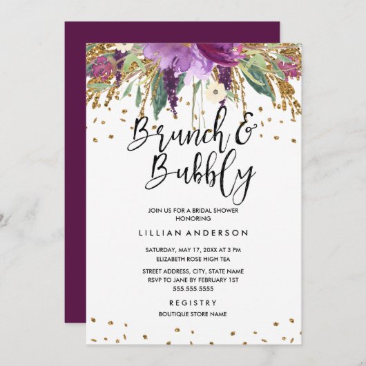 Glitter Amethyst bruids douche uitnodiging (Voorkant / Achterkant)