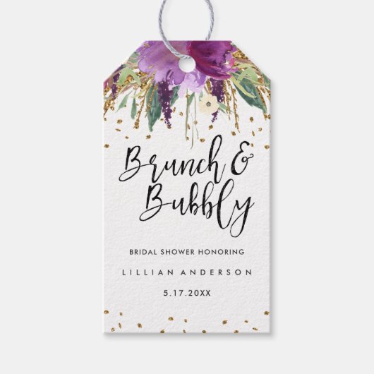 Glitter Amethyst Bruiloft brunch en bubbels bruids Cadeaulabel (Voorkant)