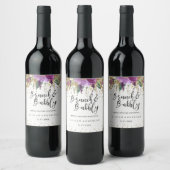 Glitter Amethyst Brunch en Mousserende Bruiloftsbo Wijn Etiket (Flessen)