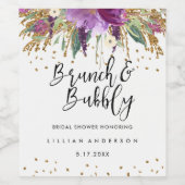 Glitter Amethyst Brunch en Mousserende Bruiloftsbo Wijn Etiket (Enkel label)