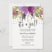 Glitter Amethyst Girl Baby shower Uitnodiging (Voorkant)