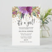 Glitter Amethyst Girl Baby shower Uitnodiging (Staand voorkant)