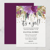 Glitter Amethyst Girl Baby shower Uitnodiging (Voorkant / Achterkant)