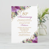 Glitter Amethyst Paarse Bloem 50ste Verjaardag Kaart (Staand voorkant)