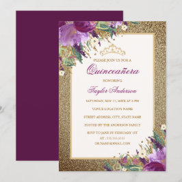 Glitter Amethyst Paarse Bloemenkroon Quinceanera Kaart