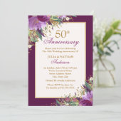 Glitter Amethyst Paarse Floral 50ste Jubileum Kaart (Staand voorkant)