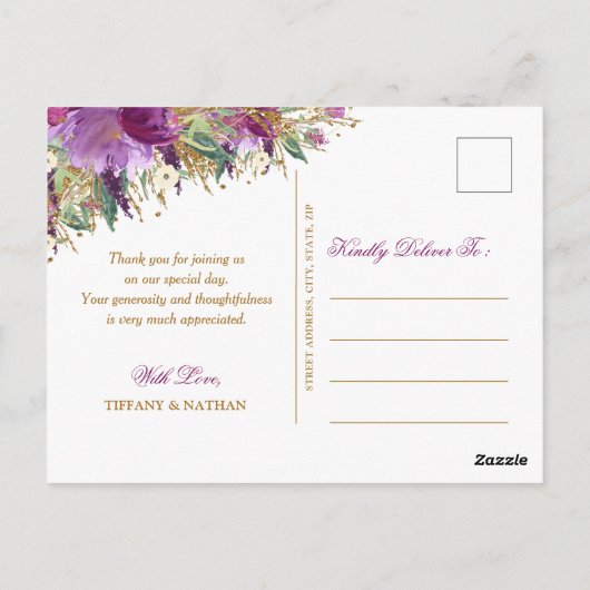 Glitter Amethyst Paarse Foto Dank u Briefkaart (Achterkant)