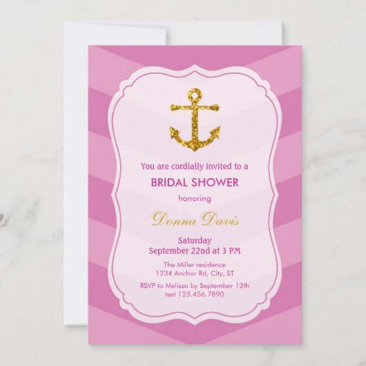 Glitter Anchor Nautical Bridal Shower Uitnodiging (Voorkant)