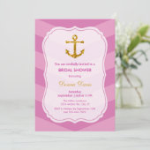 Glitter Anchor Nautical Bridal Shower Uitnodiging (Staand voorkant)