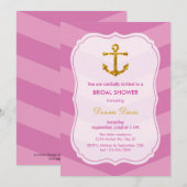 Glitter Anchor Nautical Bridal Shower Uitnodiging (Voorkant / Achterkant)