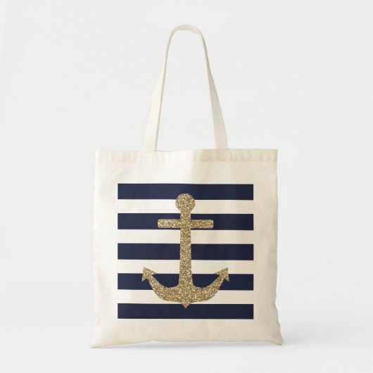 Glitter Anchor Navy White Stripes Canvas tas (Voorkant)