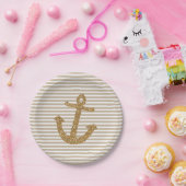Glitter Anchor Stripes Papieren Bordje (Feest)