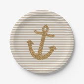 Glitter Anchor Stripes Papieren Bordje (Voorkant)
