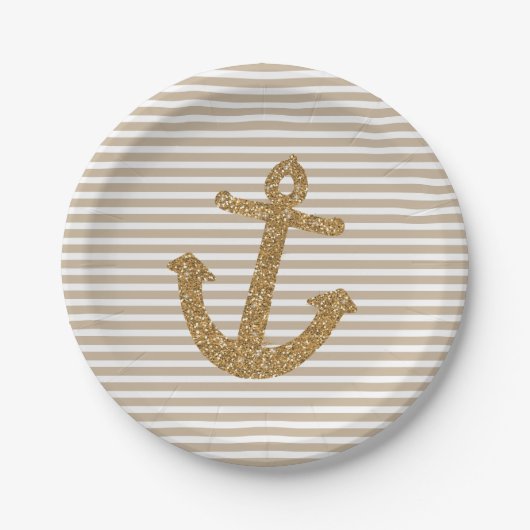 Glitter Anchor Stripes Papieren Bordje (Voorkant)