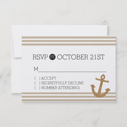 Glitter Anchor Stripes RSVP Kaartje (Voorkant)