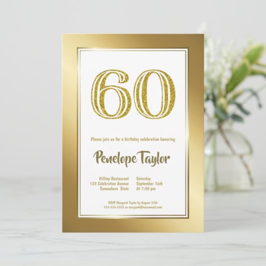 Glitter and Gold 60th Birthday Party Kaart (Staand voorkant)