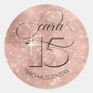 Glitter and Shine Quinceanera Roos Gold ID701 Ronde Sticker