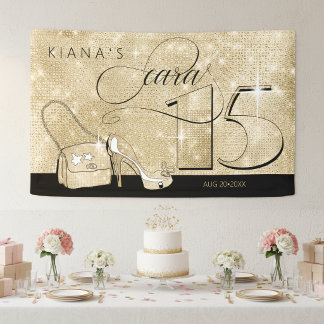 Glitter and Shine Quinceanera Zwart/Goud Hor ID701 Spandoek