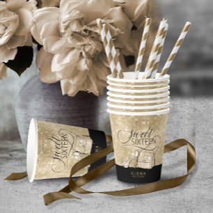 Glitter and Shine Sweet 16 V2 Black/Gold ID675 Papieren Bekers