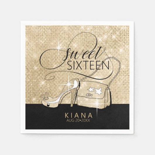 Glitter and Shine Sweet 16 V2 Black/Gold ID675 Servet (Voorkant)