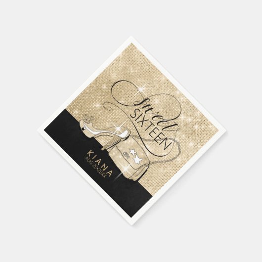 Glitter and Shine Sweet 16 V2 Black/Gold ID675 Servet (Hoek)