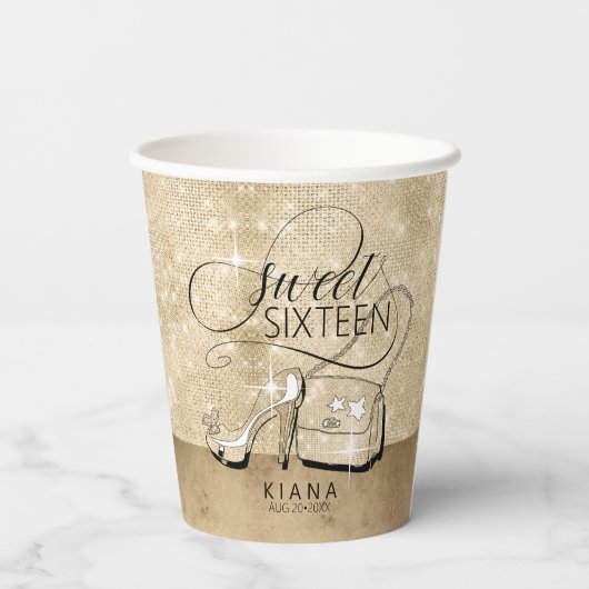Glitter and Shine Sweet 16 V2 Gold ID675 Papieren Bekers (Achterkant)