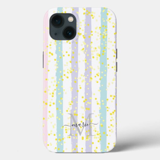 Glitter and stripes Monogram Script Name Initiaal Case-Mate iPhone Case (Achterkant)