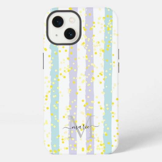 Glitter and stripes Monogram Script Name Initiaal iPhone Hoesje (Achterkant)
