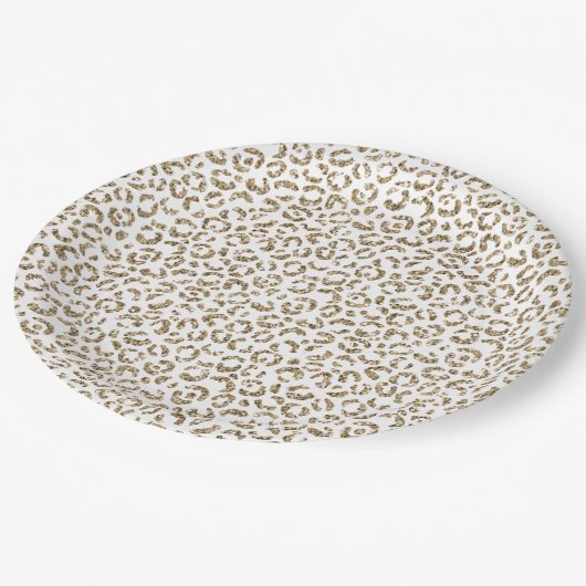 Glitter Antiek Gold Leopard Print Papieren Bordje (Gekanteld)