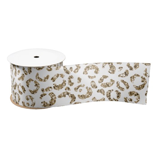 Glitter Antiek Gold Leopard Print         Satijnen Lint (Spoel)