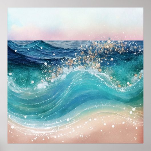 *~* Glitter AP60 Kust Zee Ocean Wave Sand Beach Poster (Voorkant)