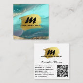 *~* Glitter AP66 Luxe TURQUOISE GOUDEN Agaat QR Vierkante Visitekaartje (Voorkant / Achterkant)