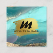 *~* Glitter AP66 Luxe TURQUOISE GOUDEN Agaat QR Vierkante Visitekaartje (Voorkant)