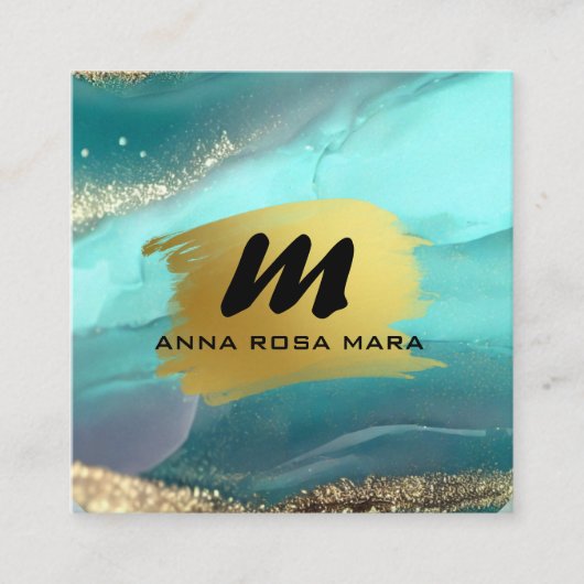 *~* Glitter AP66 Luxe TURQUOISE GOUDEN Agaat QR Vierkante Visitekaartje (Voorkant)