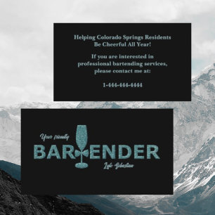 Glitter Aqua Black Event Bartender Visitekaartje