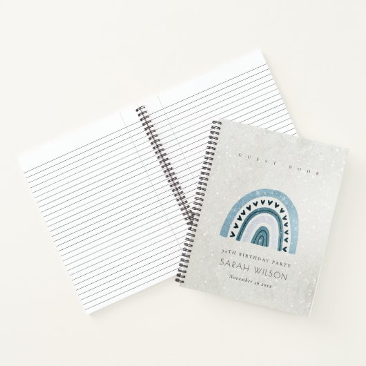 GLITTER AQUA BLUE RAINBOW HEART KIDS BIRTHDAY NOTITIEBOEK (Binnen)