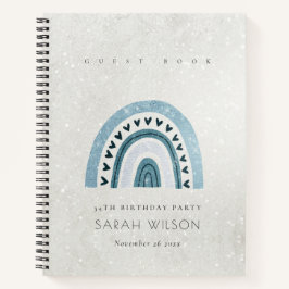 GLITTER AQUA BLUE RAINBOW HEART KIDS BIRTHDAY NOTITIEBOEK