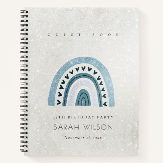 GLITTER AQUA BLUE RAINBOW HEART KIDS BIRTHDAY NOTITIEBOEK (Voorkant)