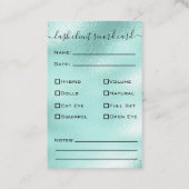 Glitter Aqua Eyelash Extension Client Record Visitekaartje (Achterkant)