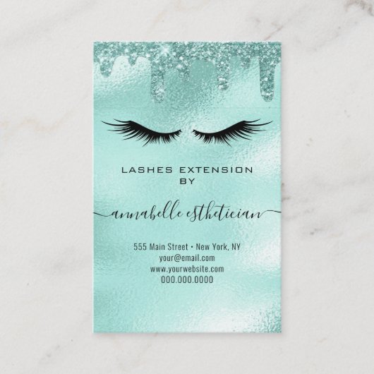 Glitter Aqua Eyelash Extension Client Record Visitekaartje (Voorkant)