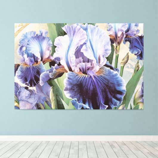 *~* Glitter Aqua IRIS Irissen  Bloemen TV2 Canvas Afdruk (Insitu (Houten vloer))