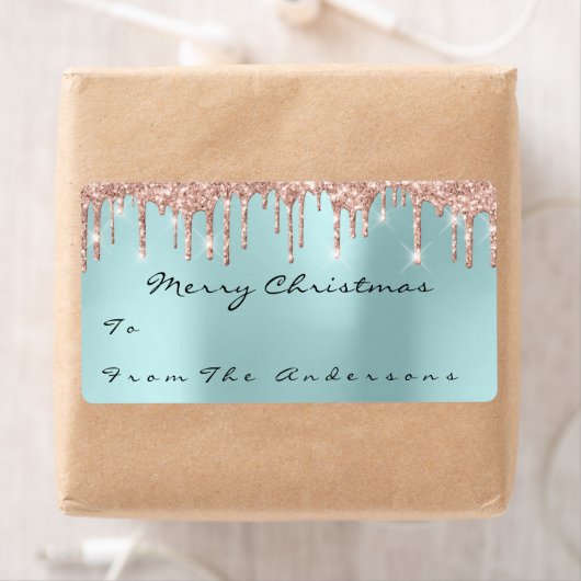 Glitter Aqua Roos Gold Feestdagen kerstseizoen Etiket (Insitu)