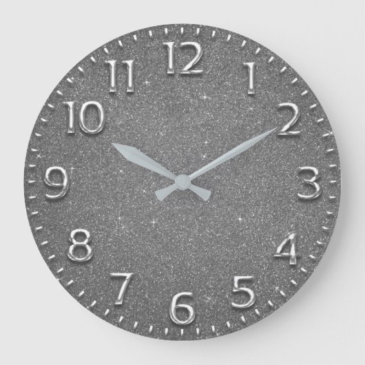Glitter Arabic Number Metal Wine Gray Silver Lux Grote Klok (Voorkant)
