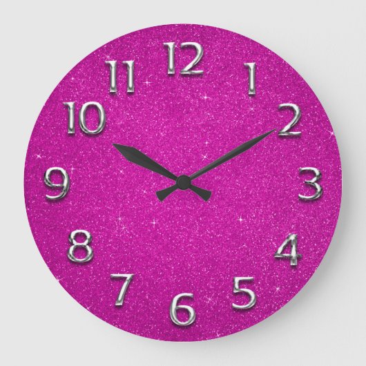 Glitter Arabic Numbers Grey Fuchsia Pink Spark Grote Klok (Voorkant)