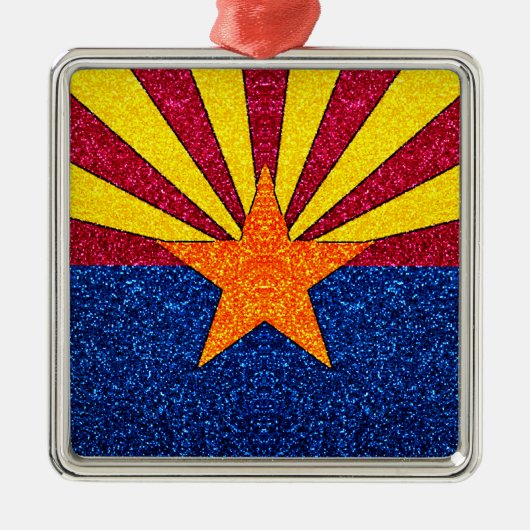 Glitter Arizona vlag vierkant vakantiegornament Metalen Ornament (Voorkant)