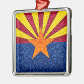 Glitter Arizona vlag vierkant vakantiegornament Metalen Ornament (Links)